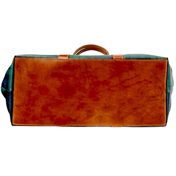 MRALPH LAUREN Black Watch Plaid Coated Canvas Brown
Leather Top Zip Shoulder Bag - Picture 9 of 16